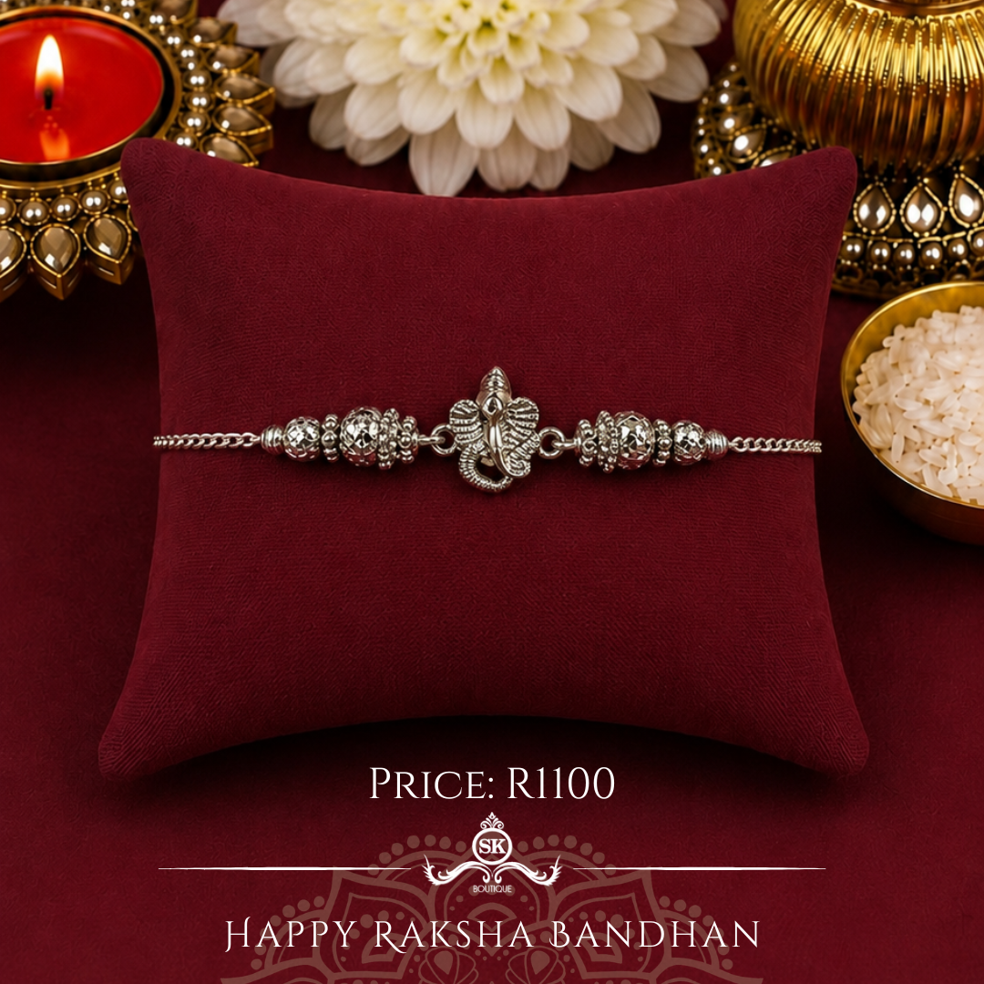 Mini Cut Out Ganesha with Rudraksh 925 Sterling Silver Designer Bracelet