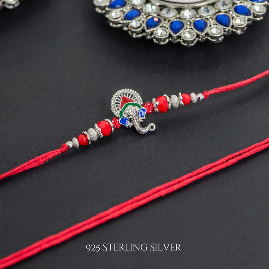 Blue Colourful Ganesh 925 Sterling Silver Designer Laxmi String