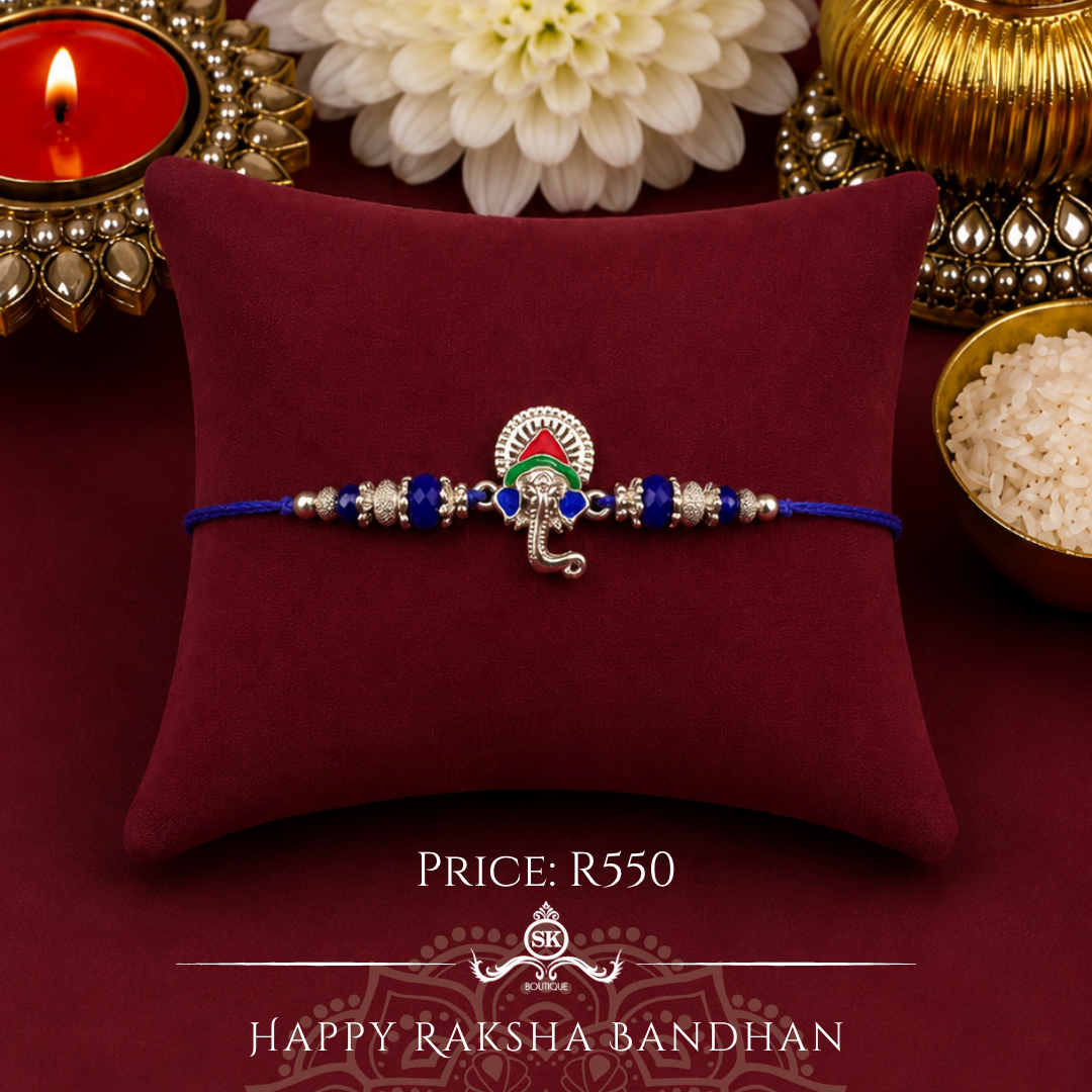 Blue Colourful Ganesh 925 Sterling Silver Rakhi