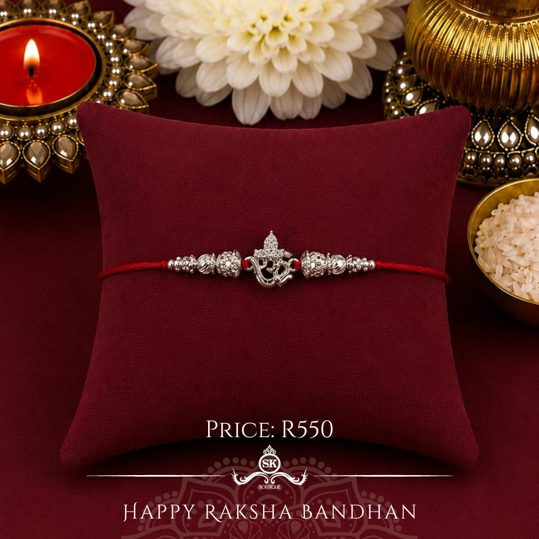 Mini Aum with Cubic Zirconia Sterling Silver Designer Rakhi