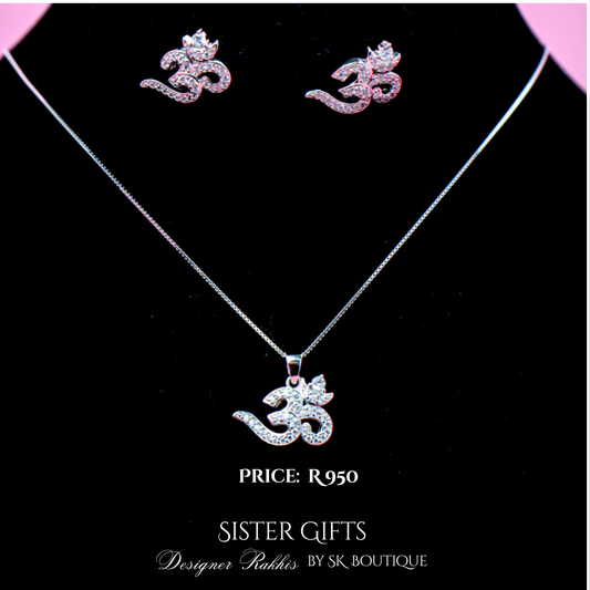 Aum 925 Sterling Silver Necklace Set with Earrings