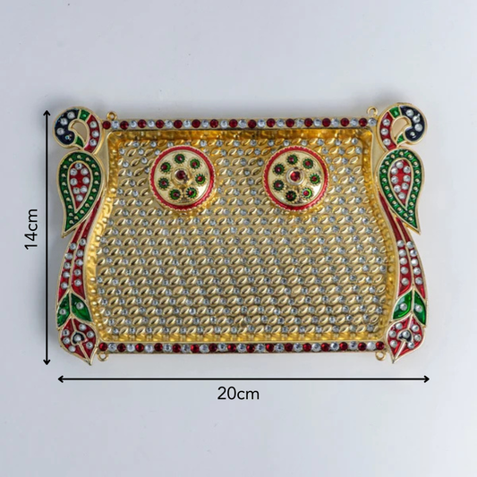 Rectangular Red & Gold Peacock Plastic Tray