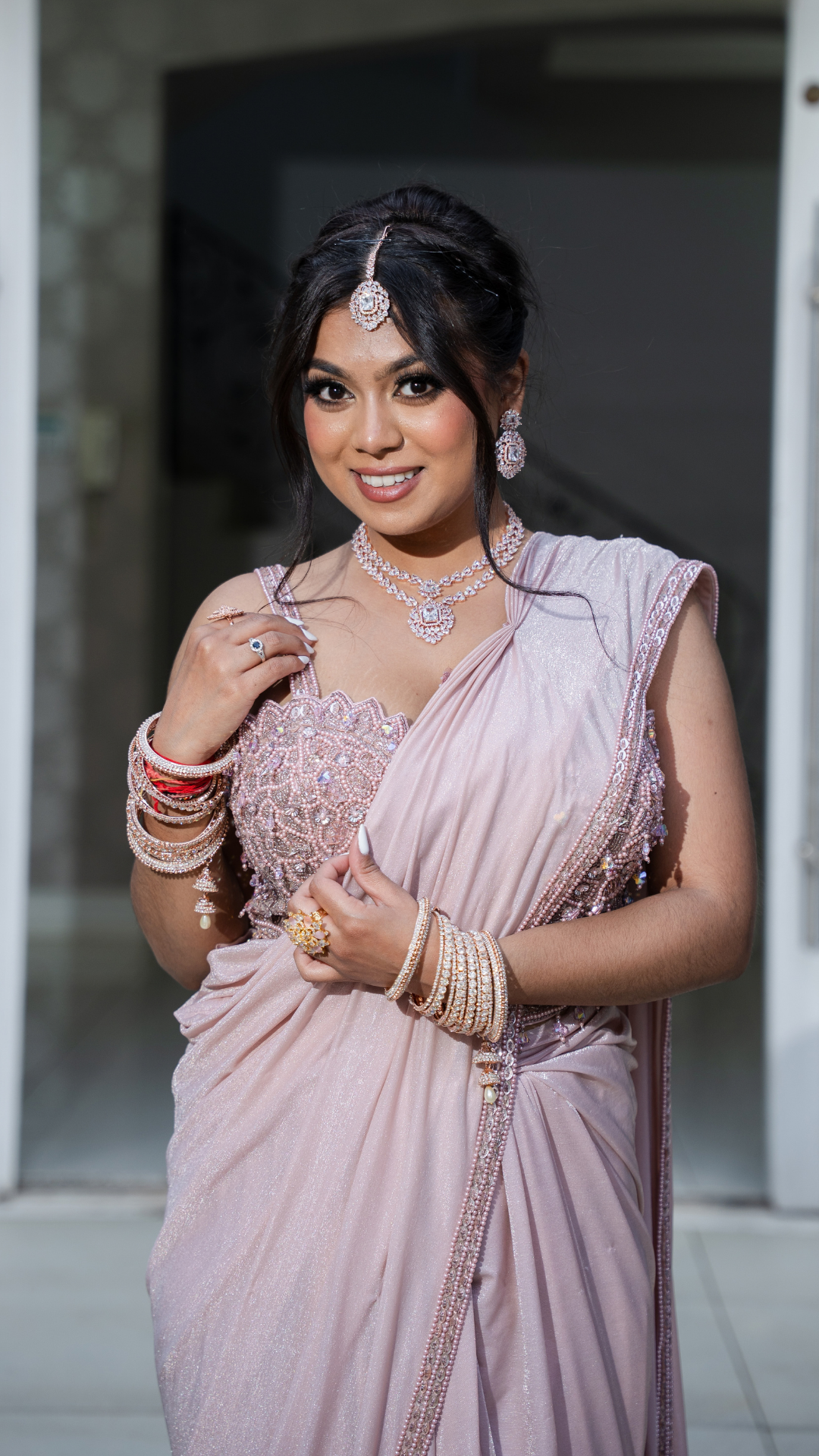 Shimmer Mauve Pink Draped Sari Set