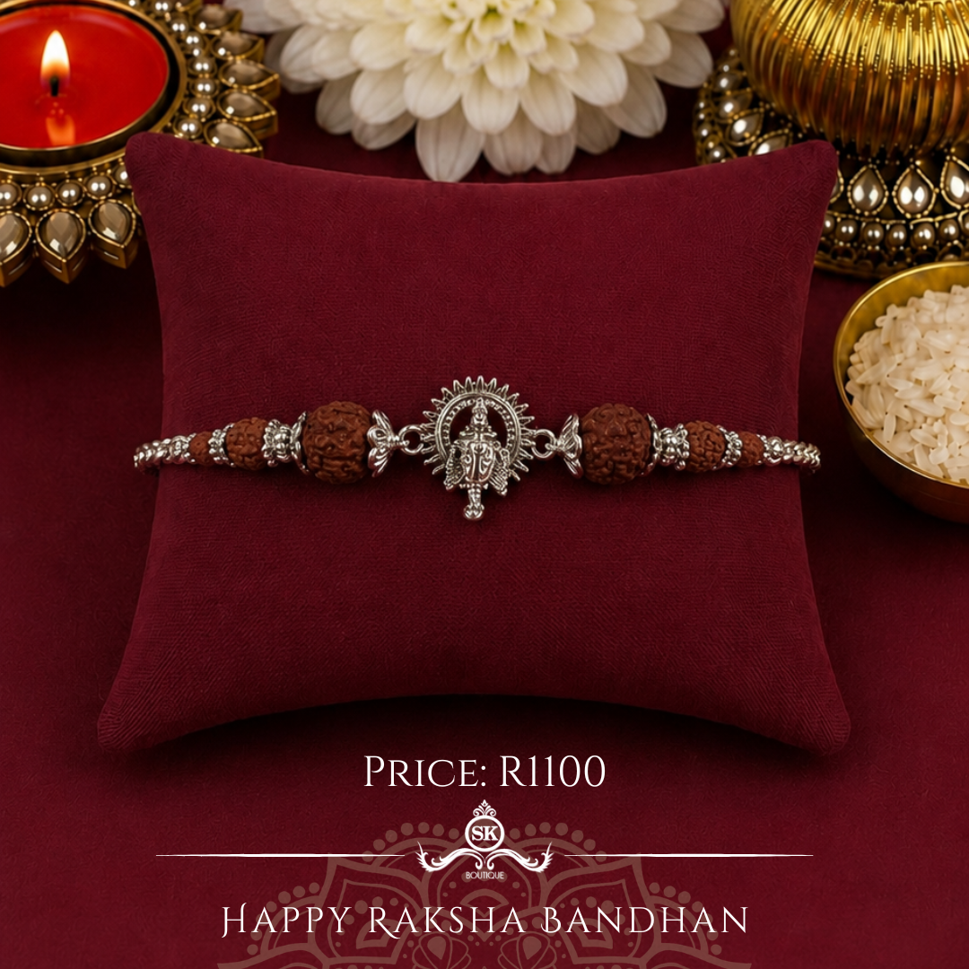 Medium Ganesha with Rudraksh 925 Sterling Silver Designer Bracelet