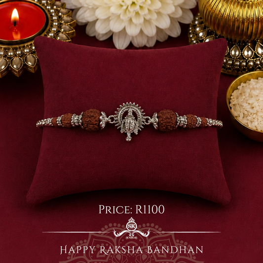 Medium Ganesha with Rudraksh 925 Sterling Silver Designer Bracelet