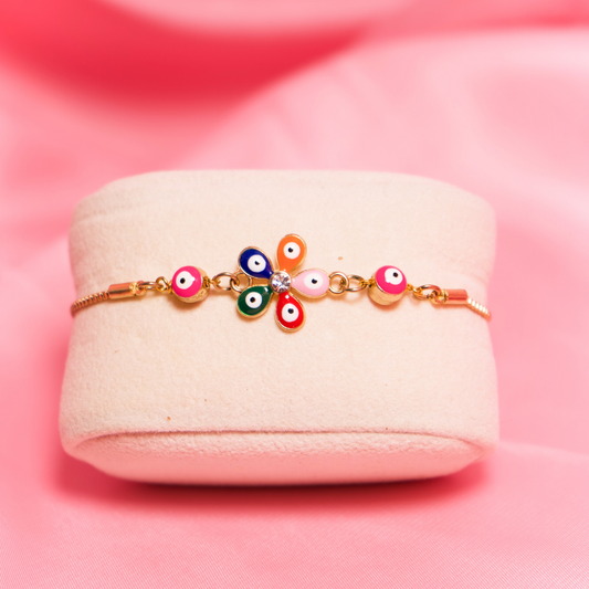 Blue Flower Evil Eye Bolo Bracelet