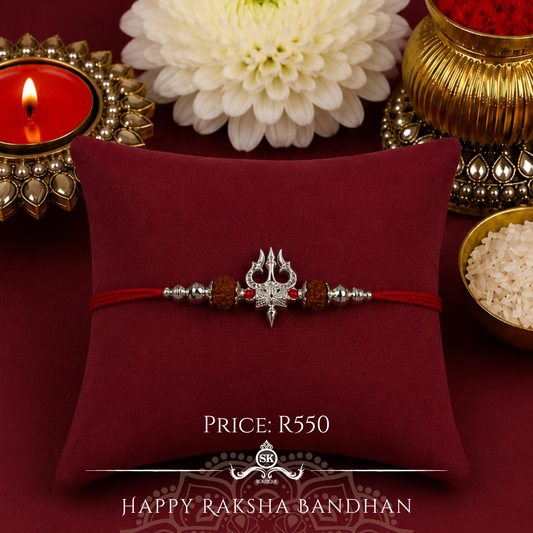 Trishul with Rudraksh 925 Sterling Silver Designer Rakhi