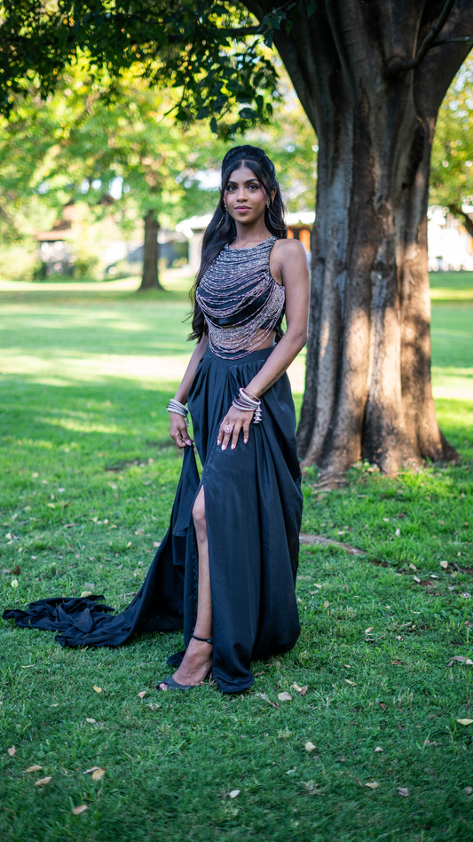 Black Beaded Outfits Set