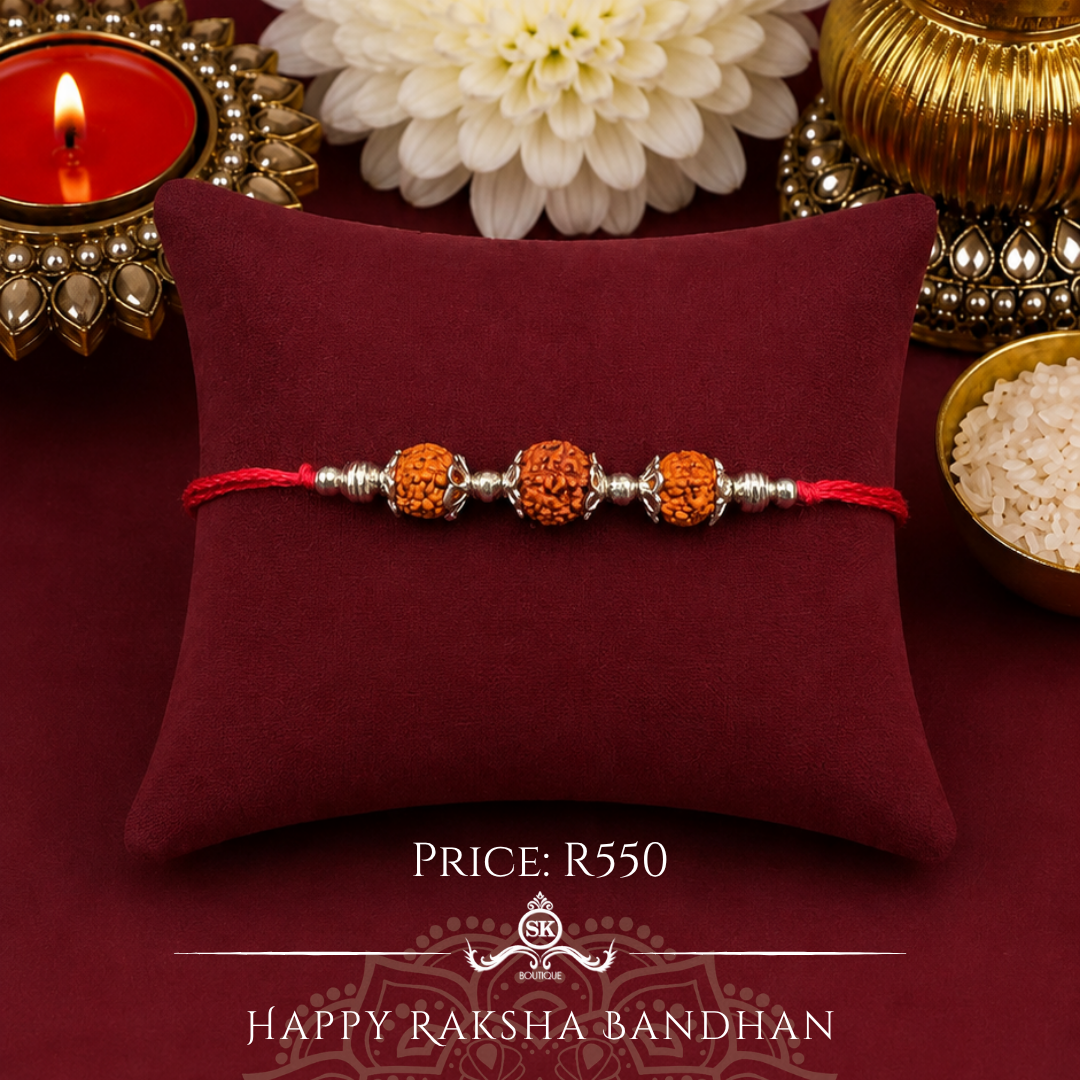 Rudraksh Sterling Silver Designer Rakhi