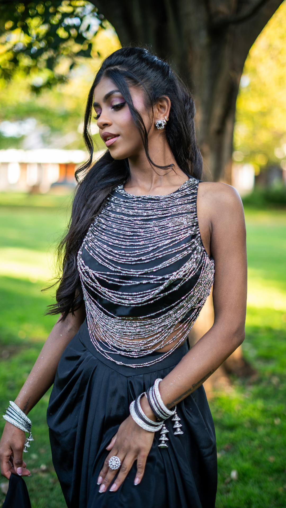 Black Beaded Outfits Set