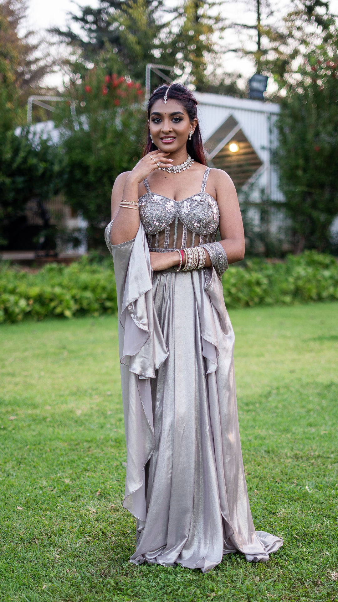 Grey Corset Cape Set