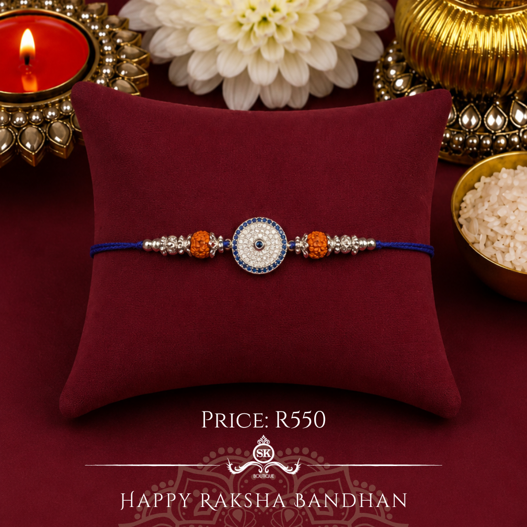 Evil Eye with Rudraksh 925 Sterling Silver Designer Rakhi