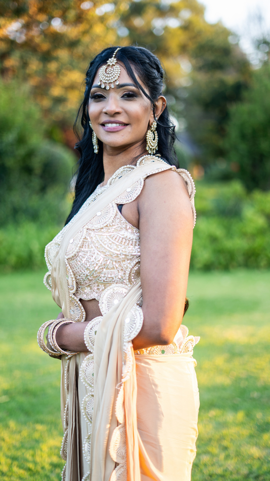 Cream Halter Draped Sari