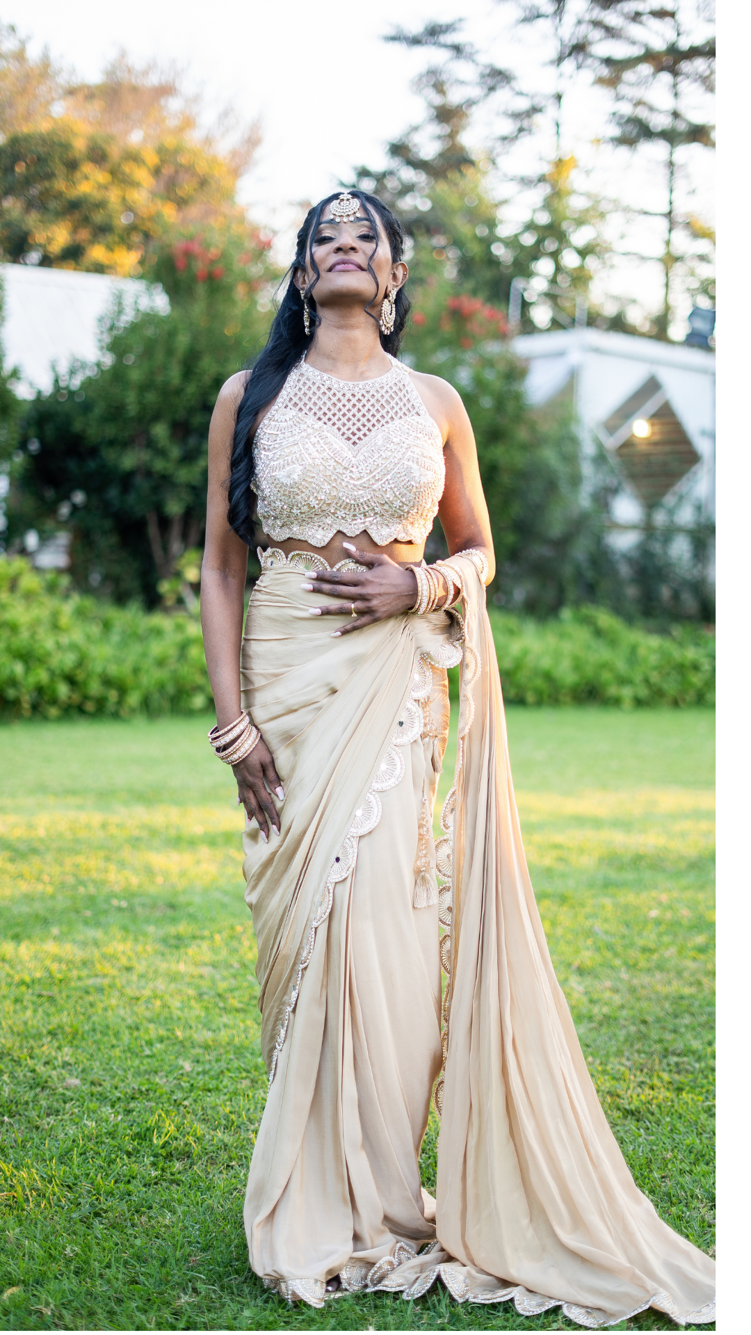 Cream Halter Draped Sari