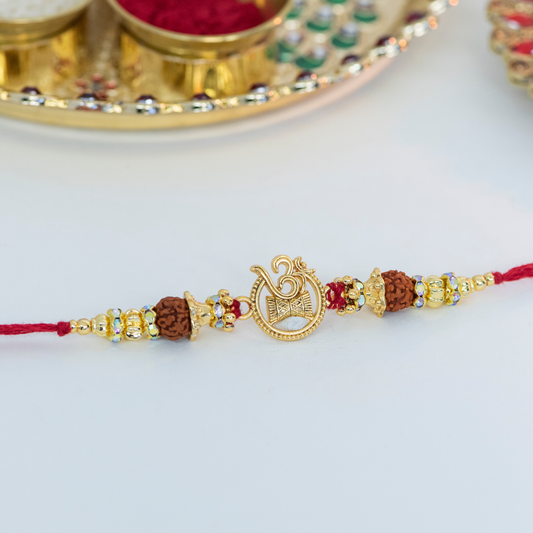 Cutout Aum & Damru with Rudraksh Designer Rakhi