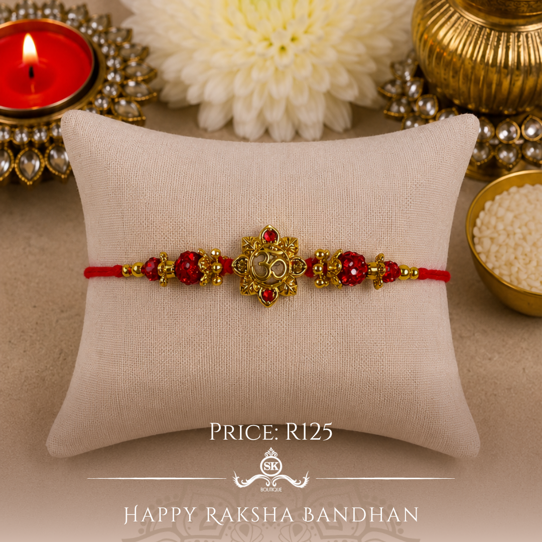 Cutout Aum with Red Swarovski Designer Rakhi