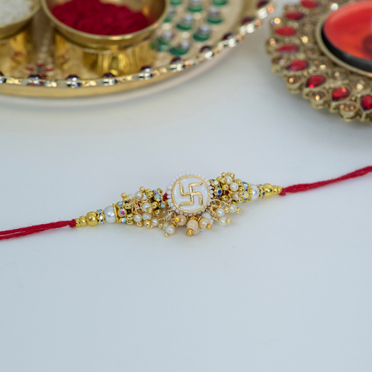 Red Swastika Jhumiki Designer Rakhi