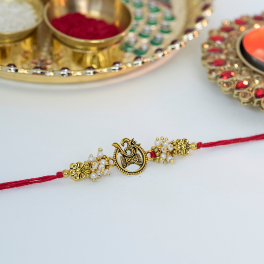 Cutout Aum & Damru with Rudraksh Designer Rakhi