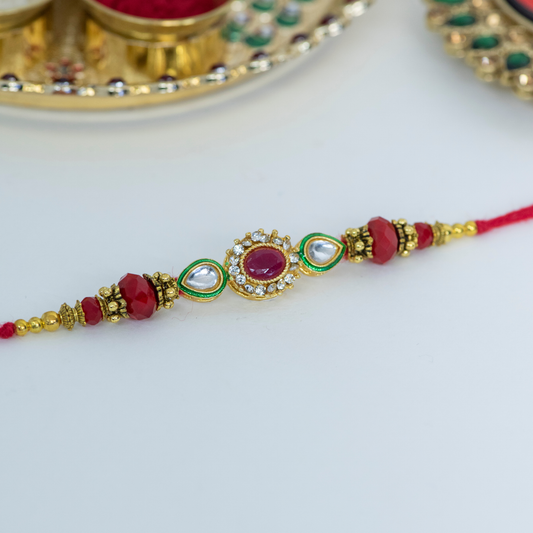 Green Kundan Designer Rakhi