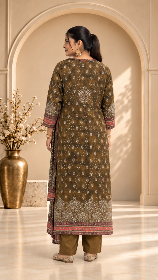 Olive Green Crepe Sharara Set