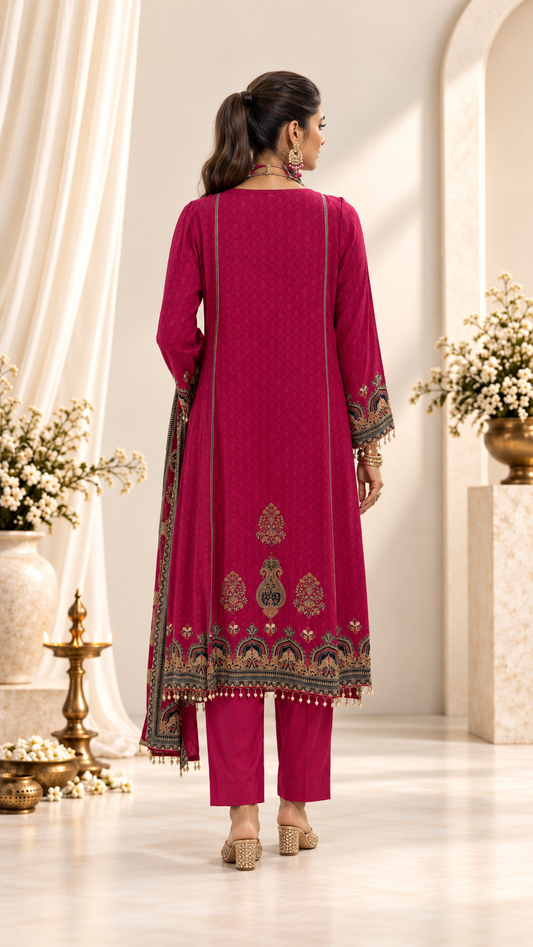 Soft PInk Printed Crepe Kaftan Set