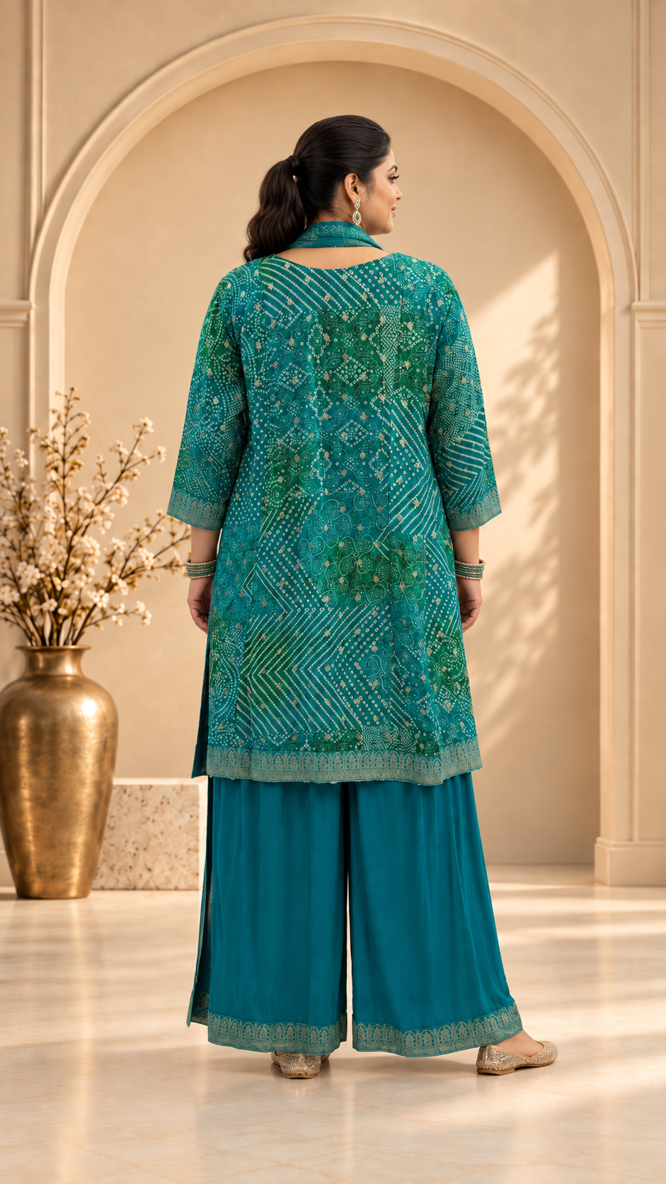 Blue Tie-Dyed Chinon Silk Punjabi Set