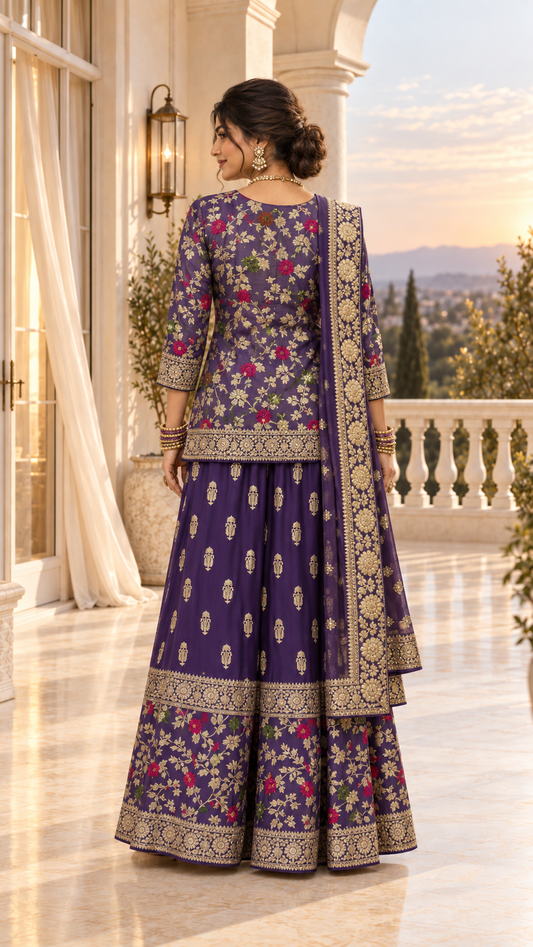Purple Floral Georgette Sharara Set