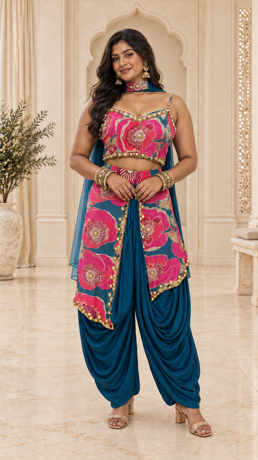 Printed Crepe Dhoti Set