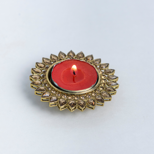 Red with Silver & Gold Simple Diya