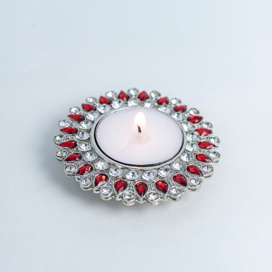 Red with Silver & Gold Complex Diya