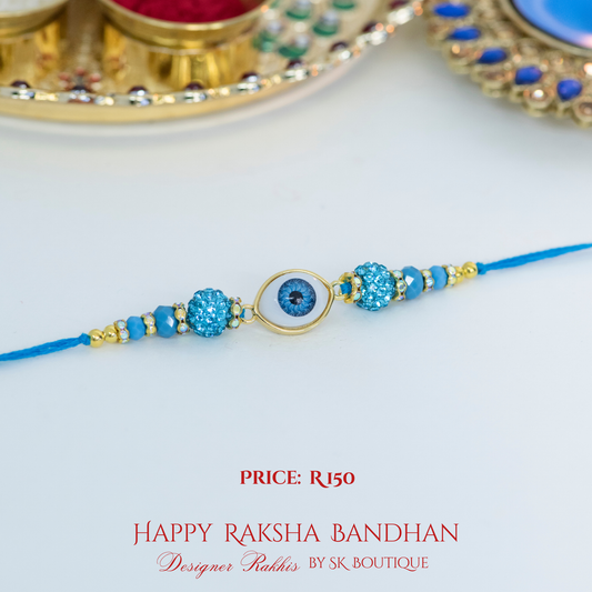 Light Blue Swarovski Evil Eye Designer Rakhi