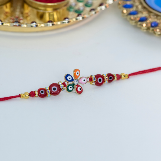 Blue Flower Evil Eye Designer Rakhi