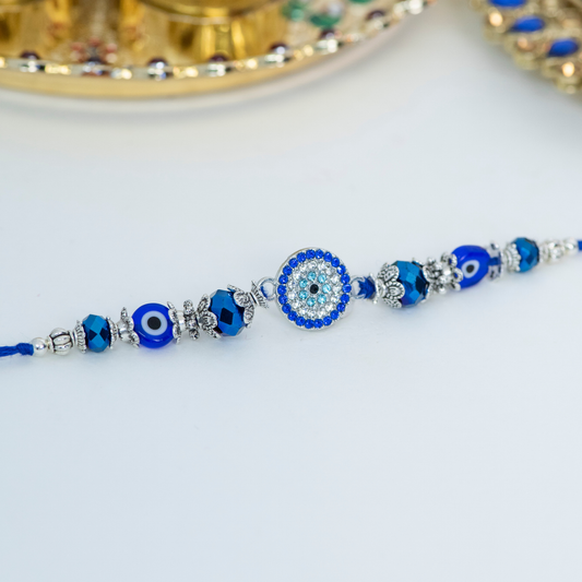 Blue Swarovski Silver Evil Eye Designer Rakhi