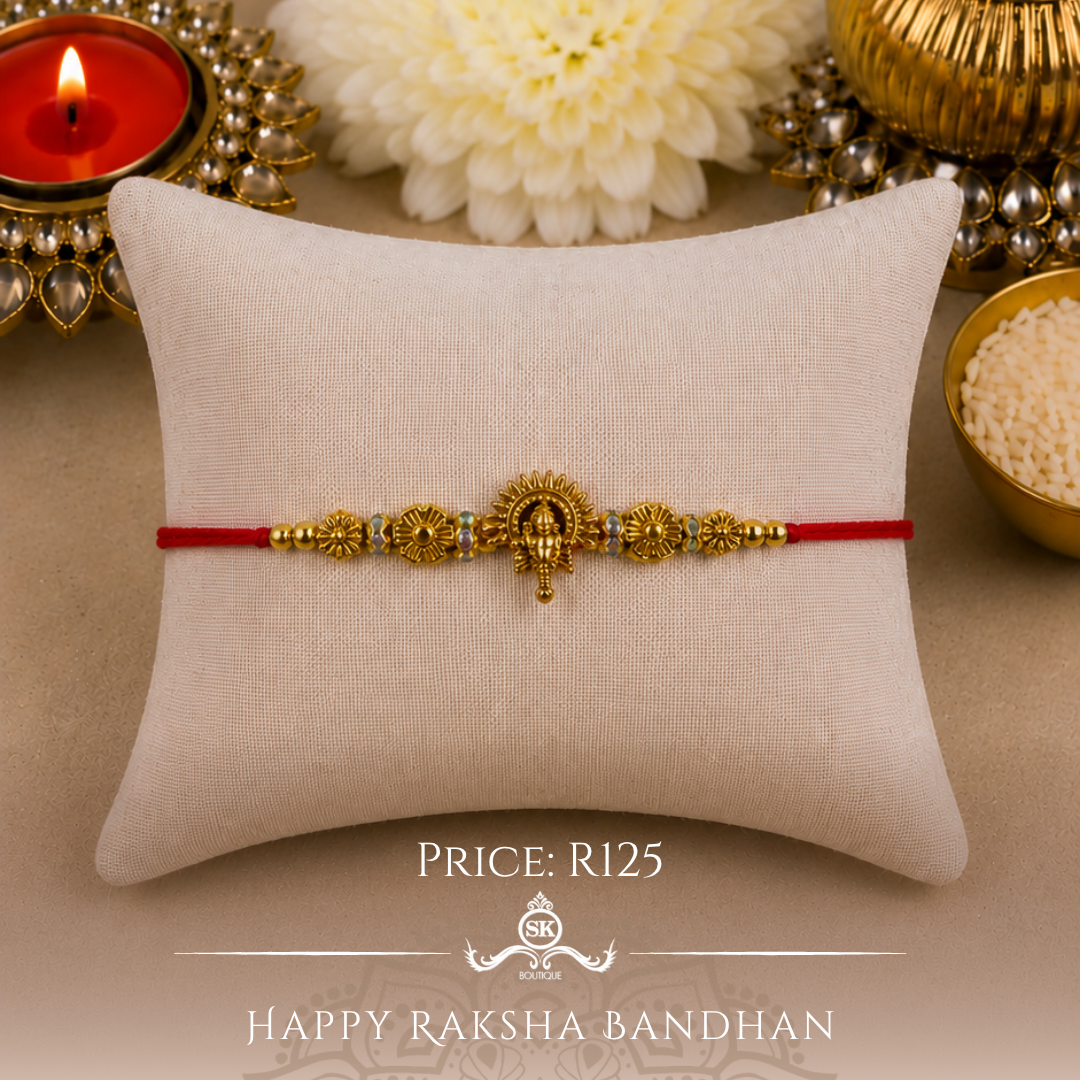 Gold Floral Ganesha Designer Rakhi