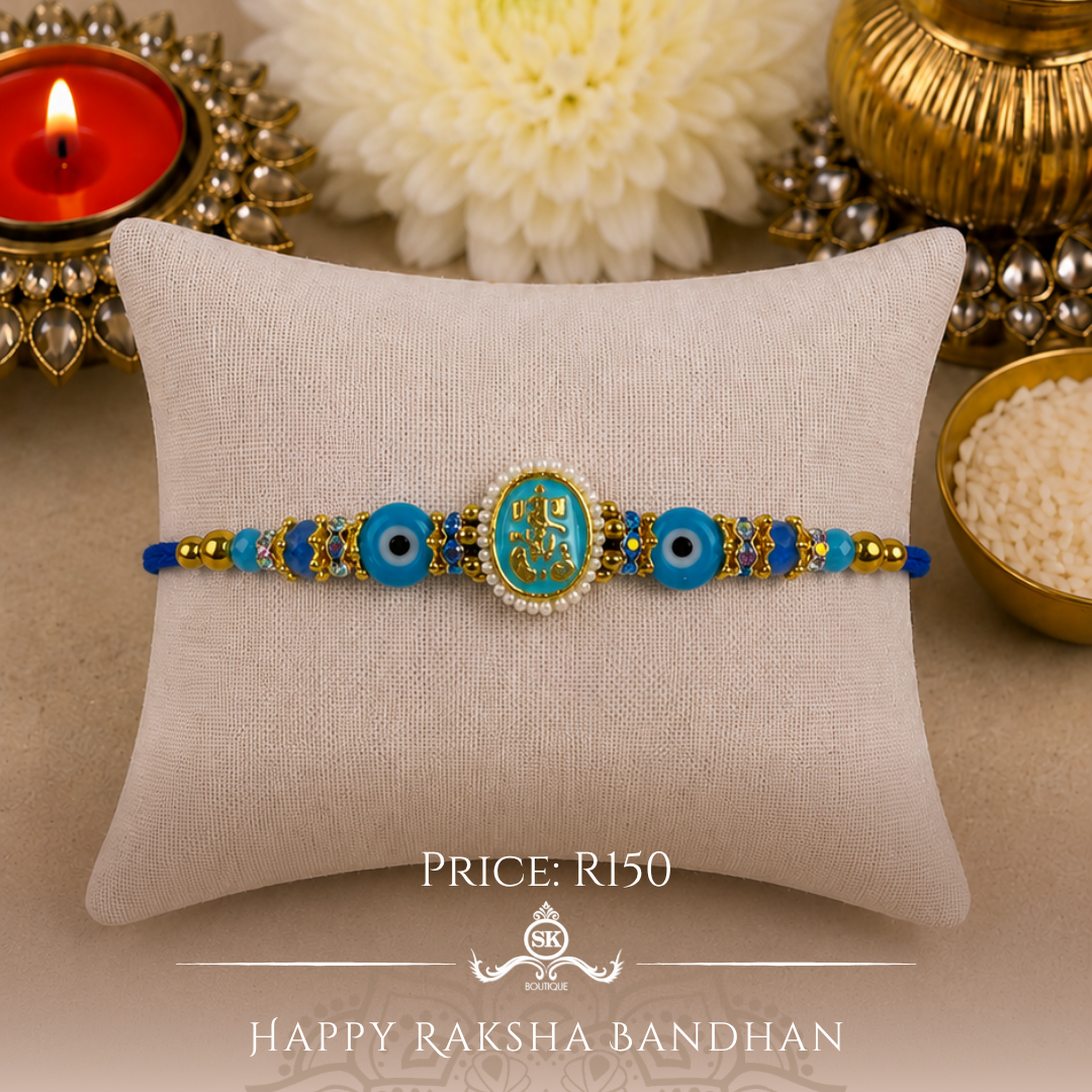 Blue Ganesha with Evil Eye Designer Rakhi