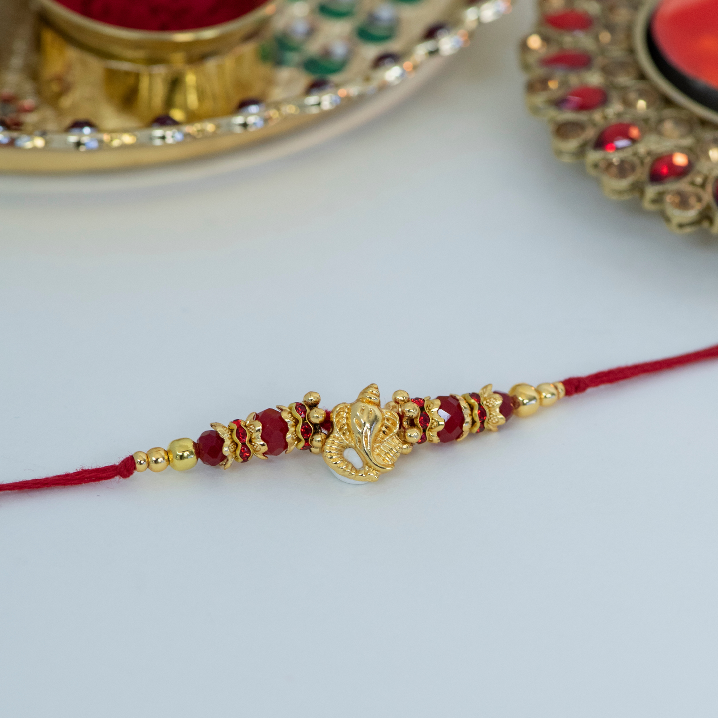 Red & Gold Ganesha Designer Rakhi