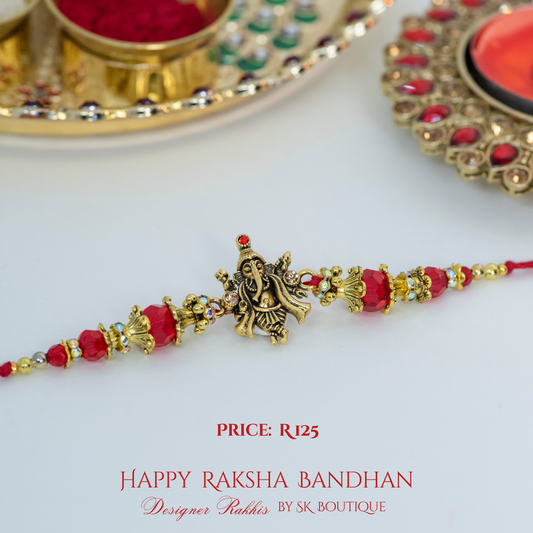 Ganesha with Red Crystals Designer Rakhi