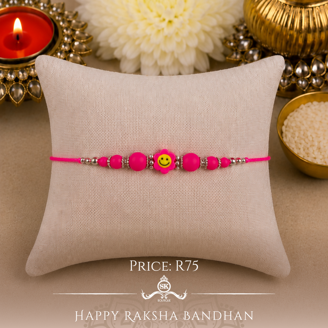 Hot Pink Flower Smiley Designer Rakhi