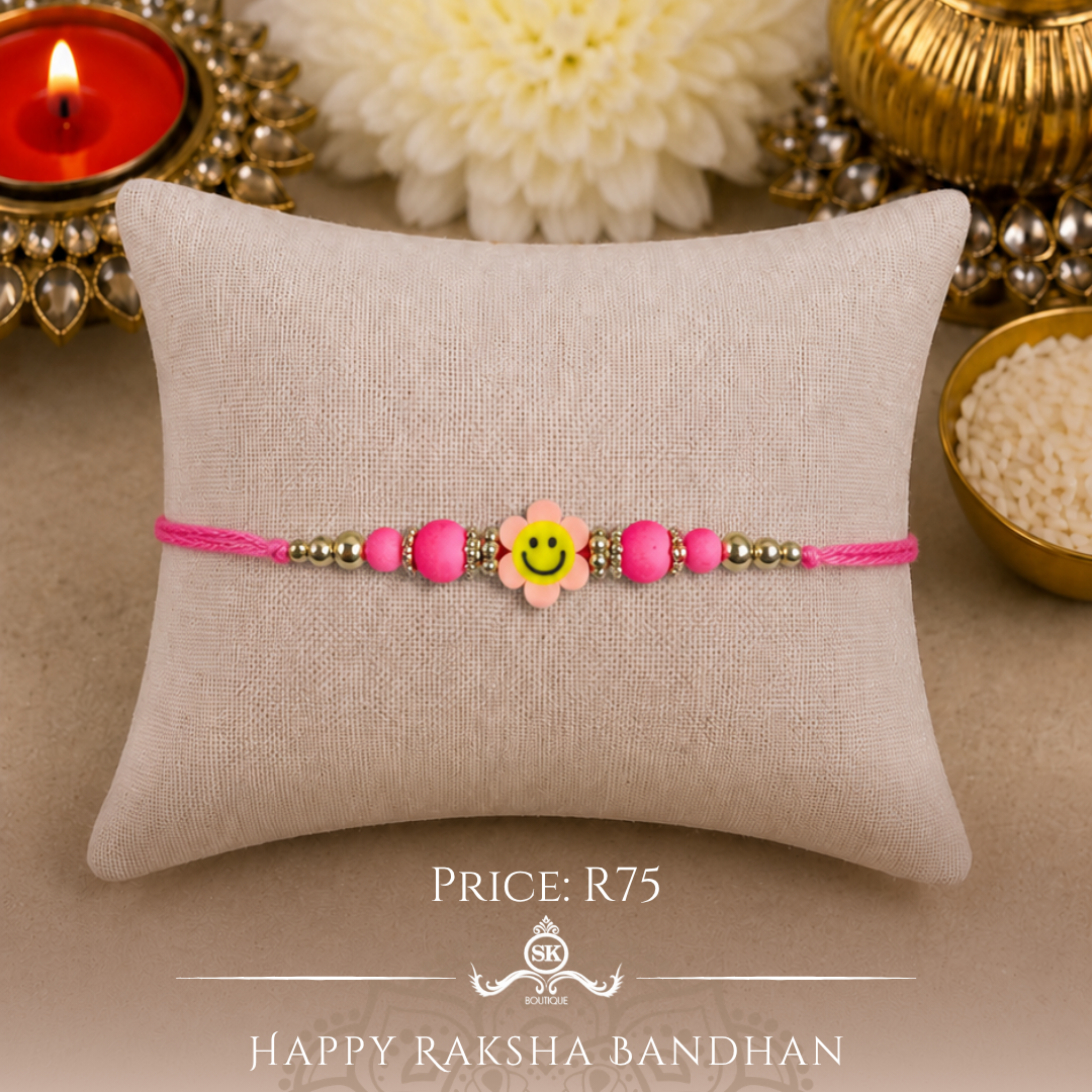 Light Pink Flower Smiley Designer Rakhi