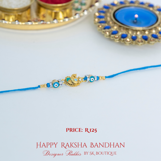 Light Blue Peacock with Evil Eye Designer Rakhi