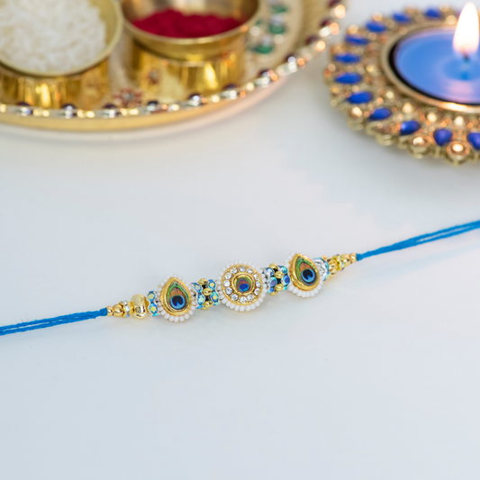 Tilak Kundan Peacock Designer Rakhi