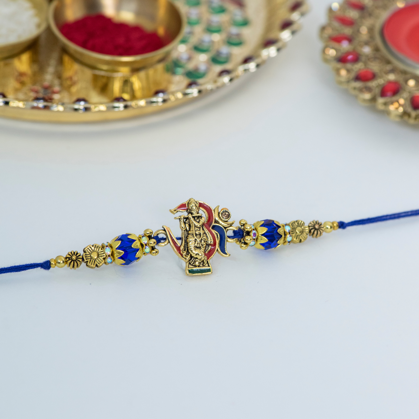 Gold Colourful Krishna Designer Rakhi