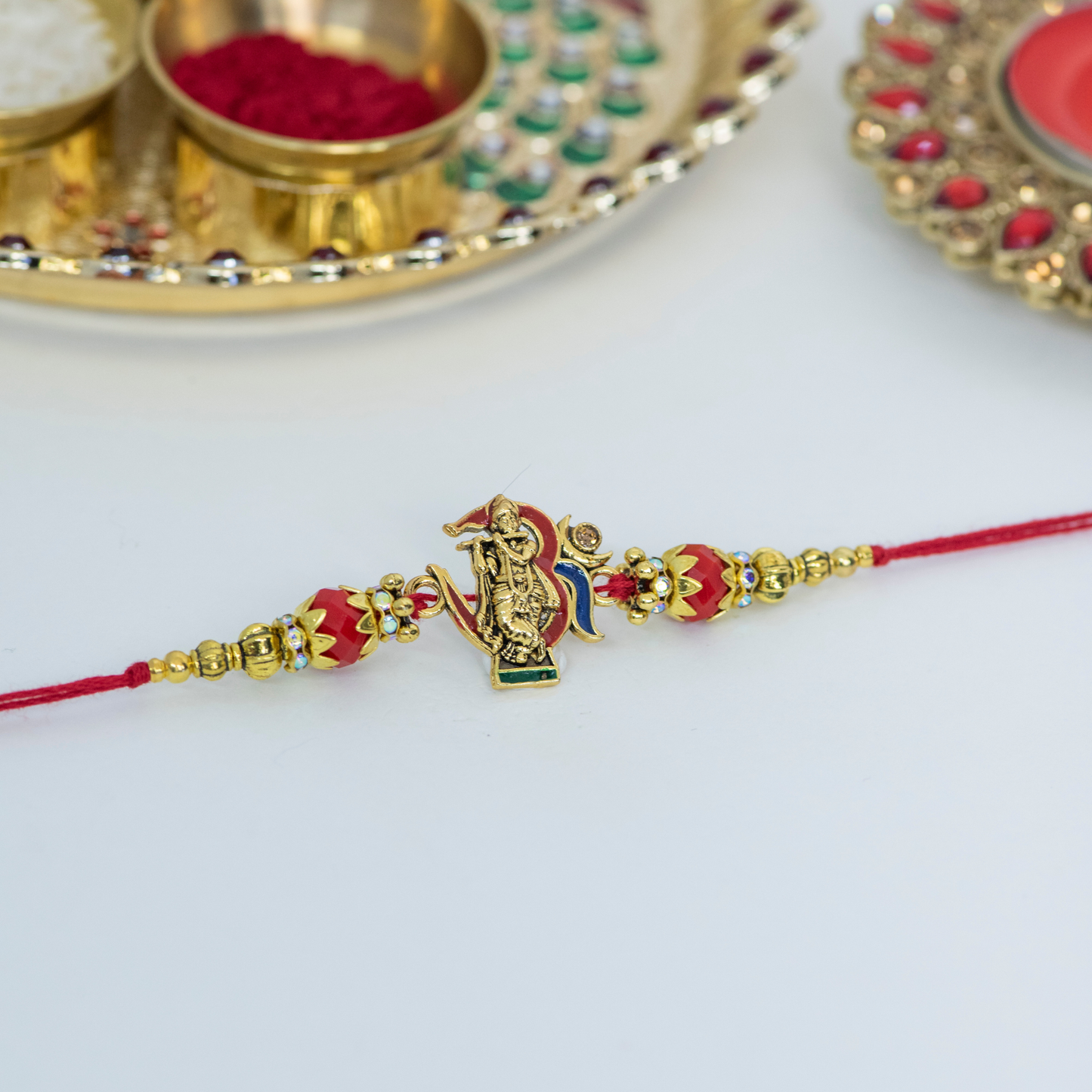 Gold Colourful Krishna Designer Rakhi