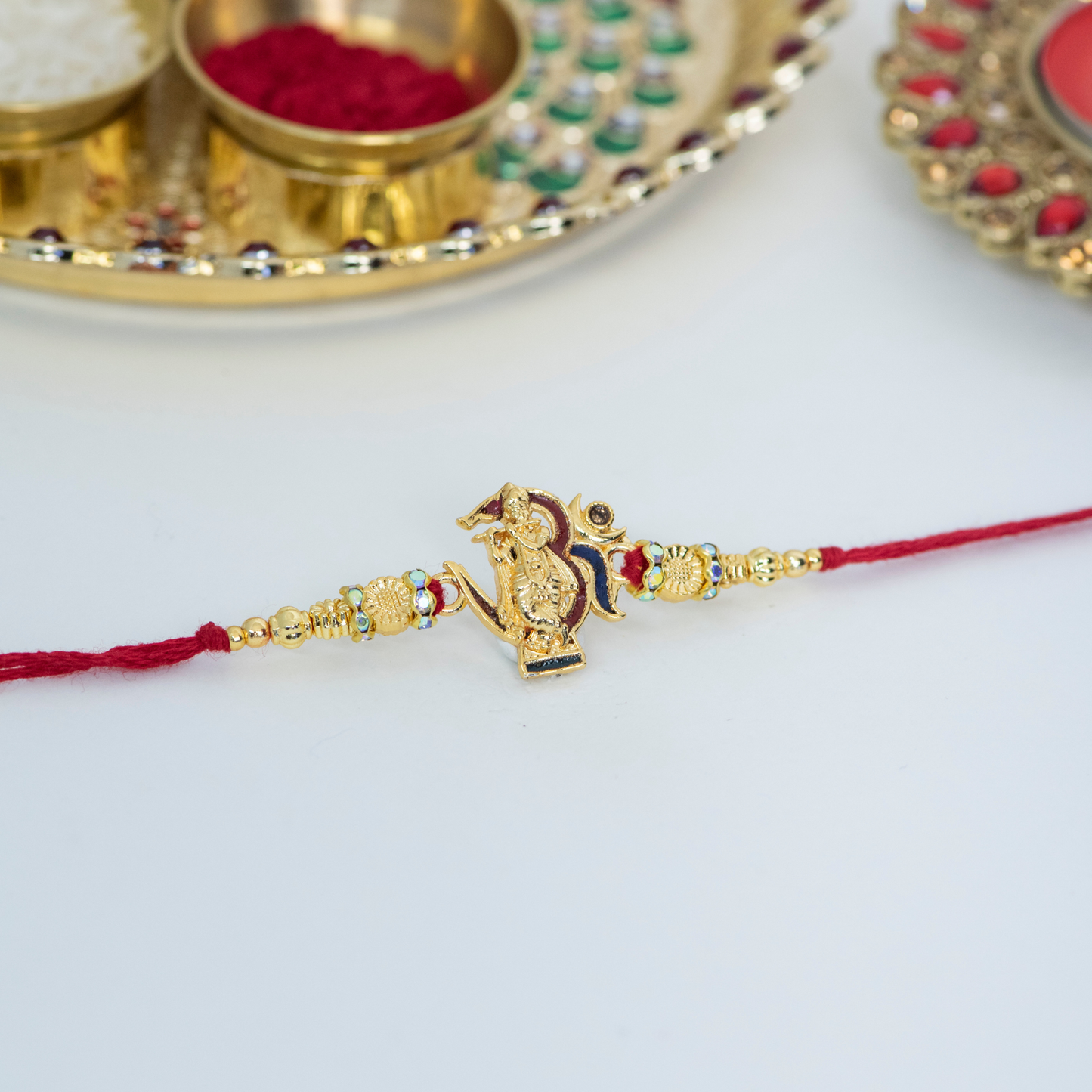 Gold Colourful Krishna Designer Rakhi