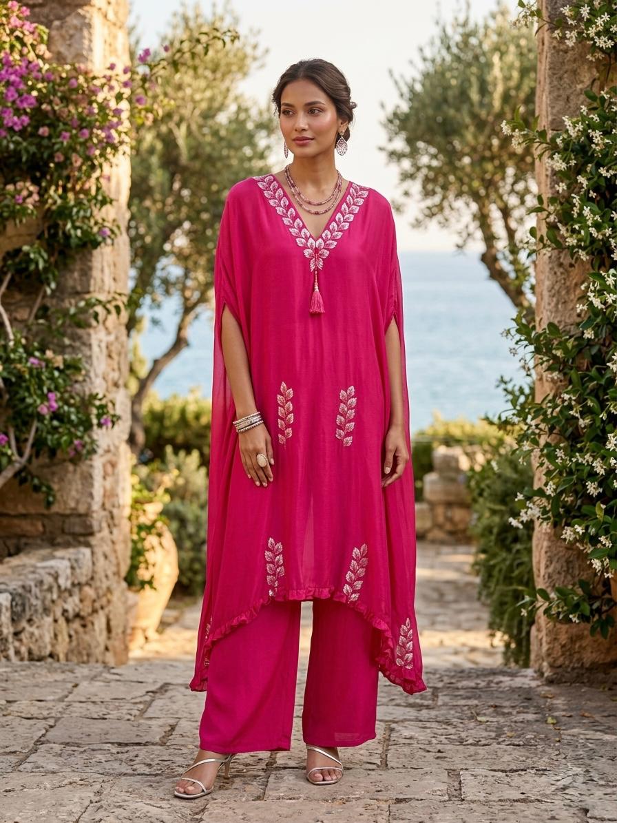 Pink Georgette Kaftan Set