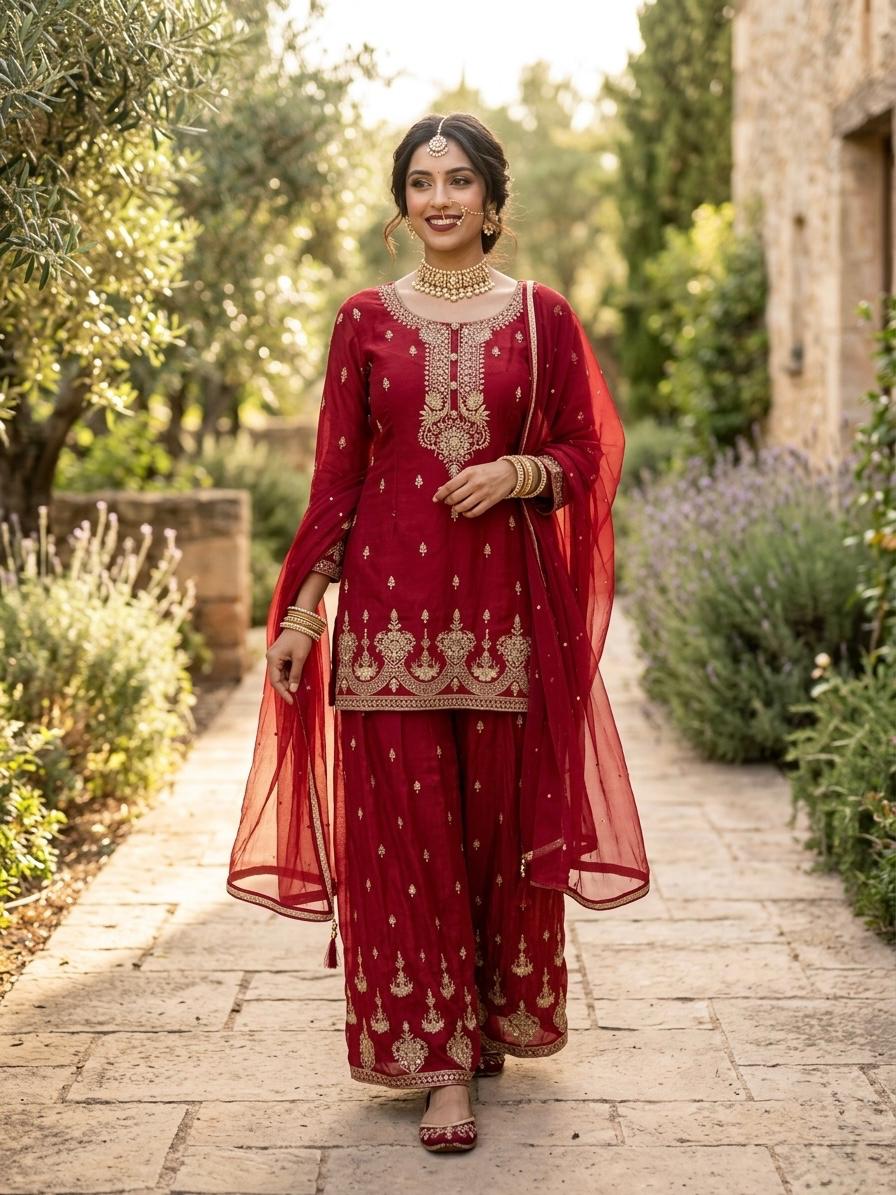 Red Organza Sharara Set