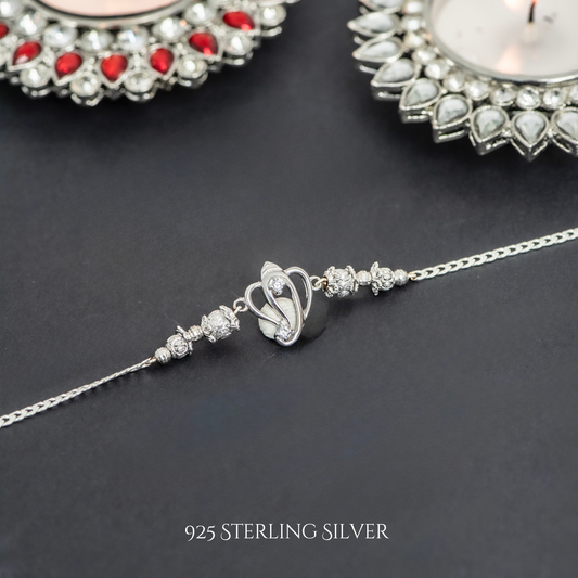 Cutout Ganesh with Rudraksh 925 Sterling Silver Designer Bracelet