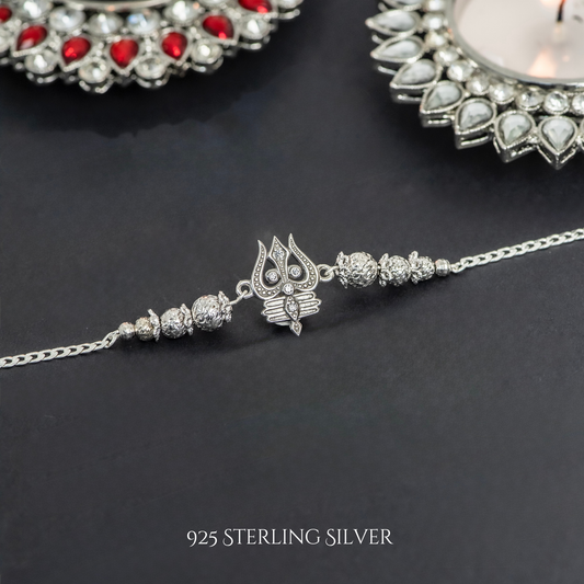 Trishul with Rudraksh 925 Sterling Silver Designer Bracelet