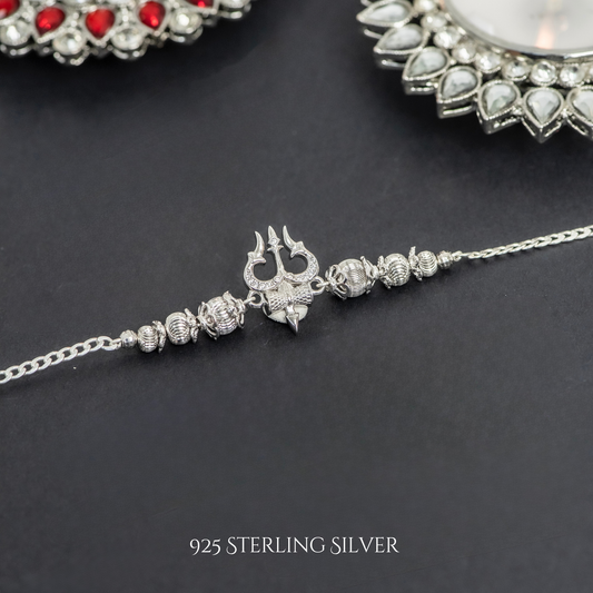 Trishul With Rudraksh 925 Sterling Silver Designer Bracelet