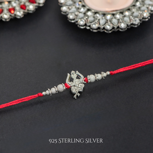 Trishul with Rudraksh 925 Sterling Silver Designer Rakhi